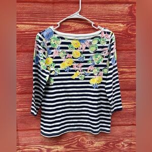 Talbots petite size Mp Striped floral nautical The Talbots Tee